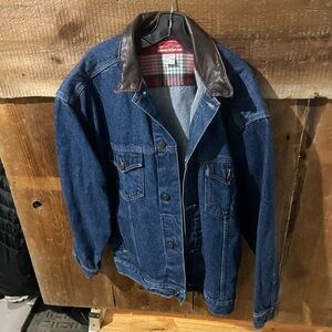 Marlboro Blue Denim Jacket with Brown Leather Collar